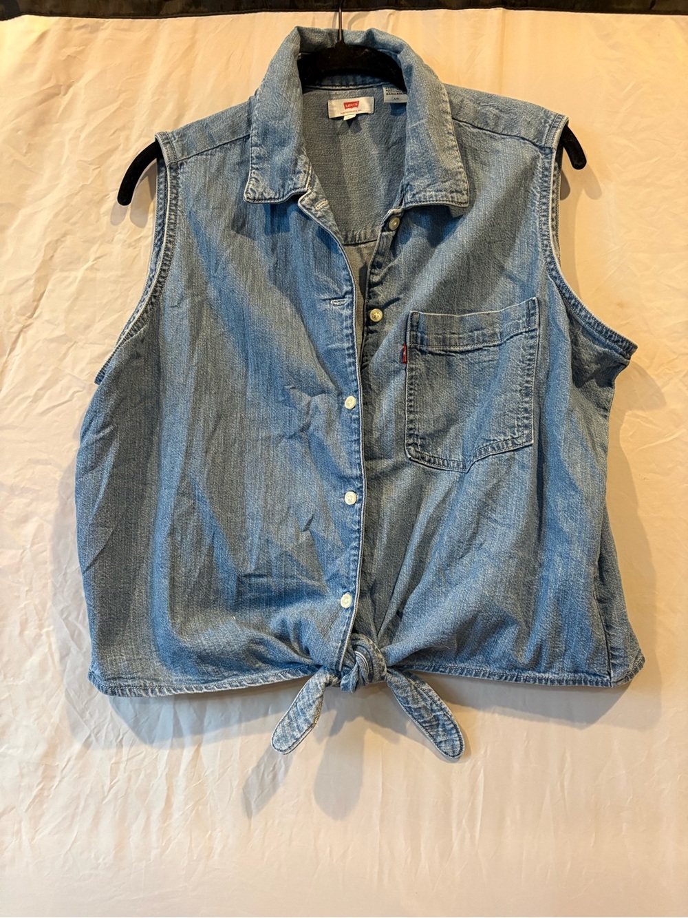 Levi's Light Blue Denim Tie-Knot Sleeveless Top Vest